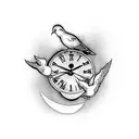 doves with clock with tombstone with October 1 2016 for forearm tattoo design idea