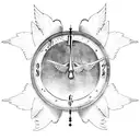 doves with clock with tombstone with October 1 2016 for forearm tattoo design idea