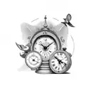 doves with clock with tombstone with October 1 2016 for forearm tattoo design idea