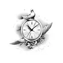 doves with clock with tombstone with October 1 2016 for forearm tattoo design idea