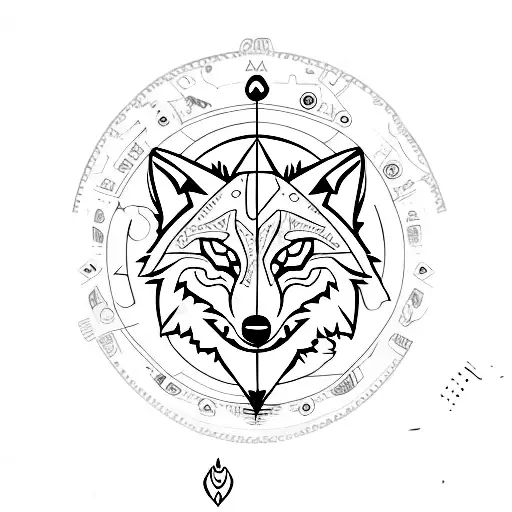 wolf with compass tattoo design idea