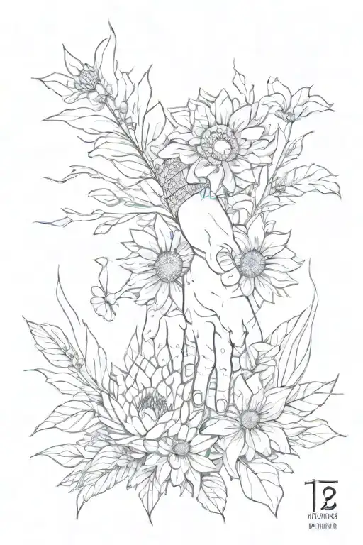 a tattooo holding moms hand , messi number , isahia 41:10 and aster flower tattoo design idea
