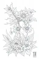 a tattooo holding moms hand , messi number , isahia 41:10 and aster flower tattoo design idea