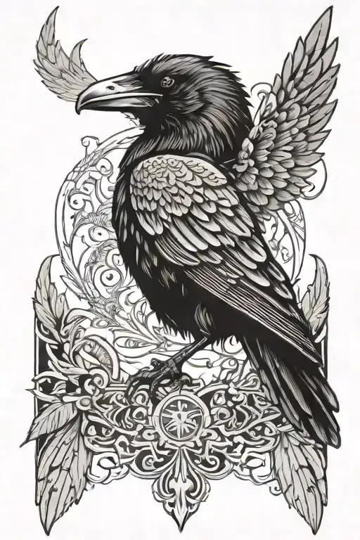 Raven with wings spread and head facing foward  tattoo design idea