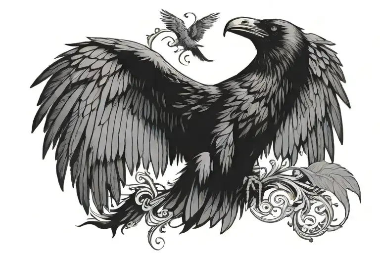 Raven with wings spread and head facing foward  tattoo design idea