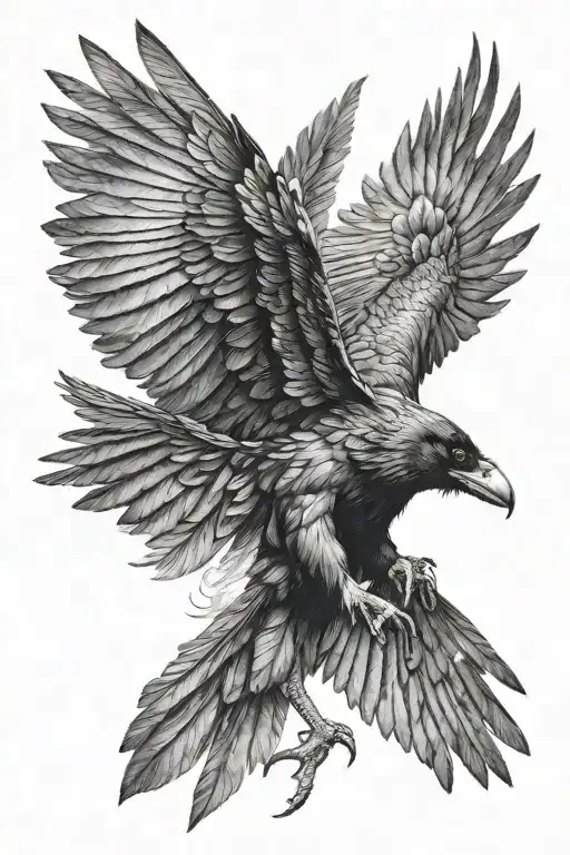 Raven with wings spread and head facing foward  tattoo design idea