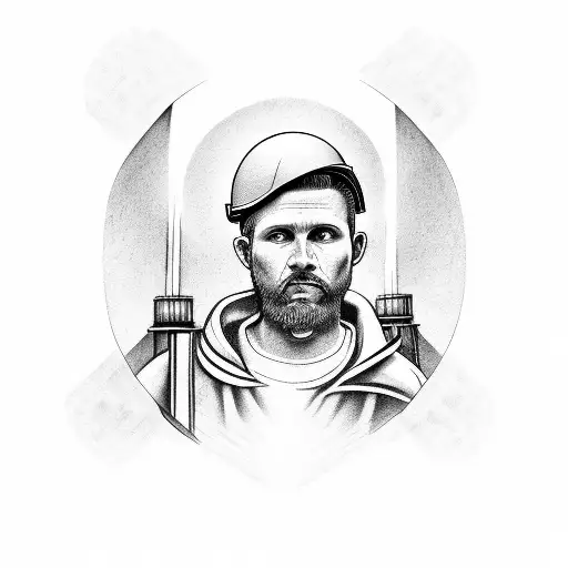 A construction worker with a halo and a scripture quote tattoo design idea
