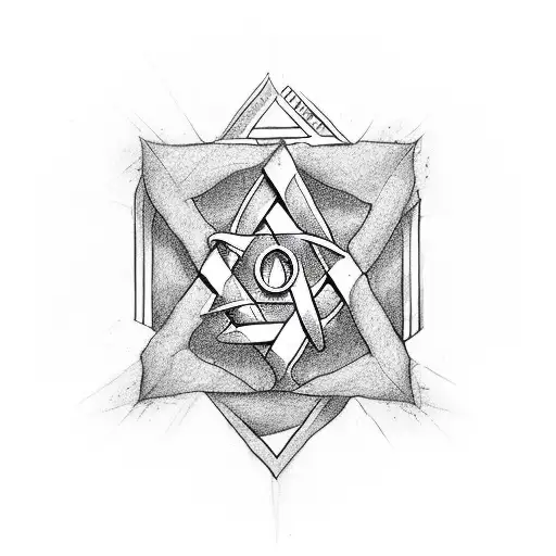 the words no sellout intertwined with a pentagon, a cross, a free mason sign and a star of david tattoo design idea