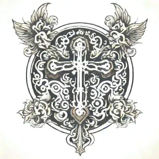 lung and cross surrounded tattoo design idea