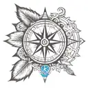 Native American compass with carpe diem written inside with an Indian atmosphere avec plus de feuille volant dans le ven tattoo design idea