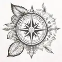 Native American compass with carpe diem written inside with an Indian atmosphere avec plus de feuille volant dans le ven tattoo design idea