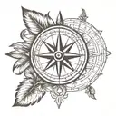 Native American compass with carpe diem written inside with an Indian atmosphere avec plus de feuille volant dans le ven tattoo design idea