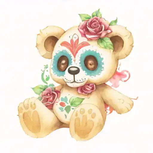 sugar skull teddy bear tattoo design idea