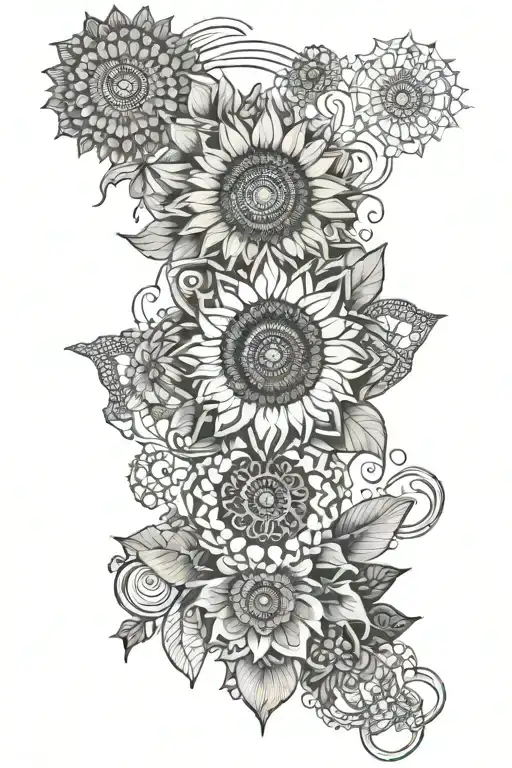 Map of the world with sunflower and mandala tattoo design idea
