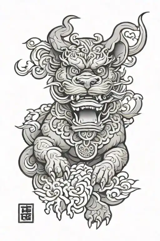 japan style fu dog tattoo design idea