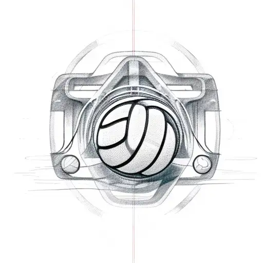 A sketch-style illustration of a volleyball integrated with car engine parts tattoo design idea