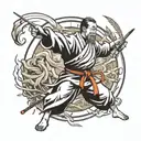 Incorporate aikido movements into a new-school design featuring various martial arts weapons tattoo design idea