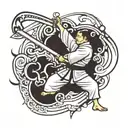 Incorporate aikido movements into a new-school design featuring various martial arts weapons tattoo design idea