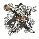 Incorporate aikido movements into a new-school design featuring various martial arts weapons tattoo design idea