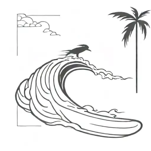 A minimalist wave design incorporating a surfboard silhouette tattoo design idea