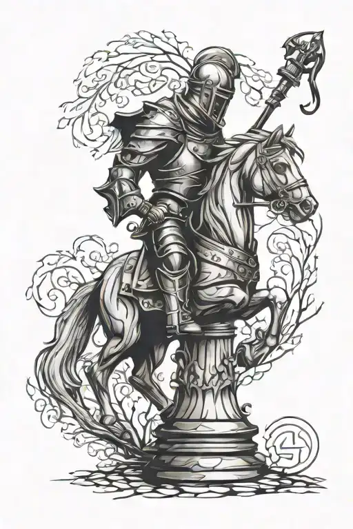 Knight chess piece made out of tree trunk  tattoo design idea