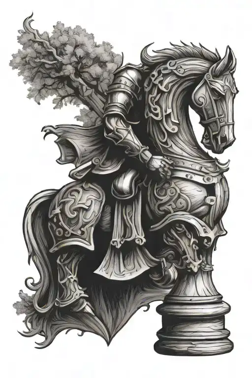 Knight chess piece made out of tree trunk  tattoo design idea