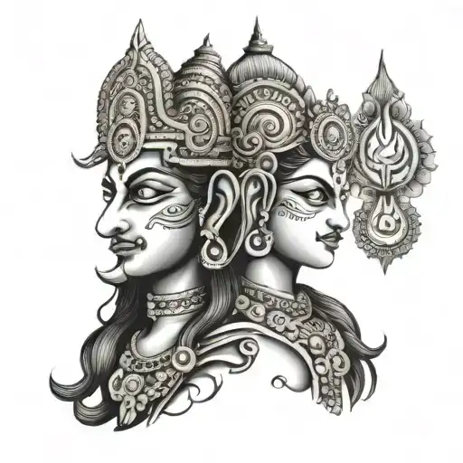 Ganesh Shiva Maa Paa Krishna Face Inside tattoo design idea