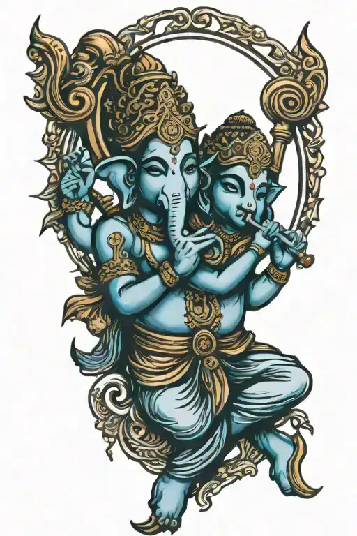 Ganesh Shiva Maa Paa Krishna Flute Outline tattoo design idea