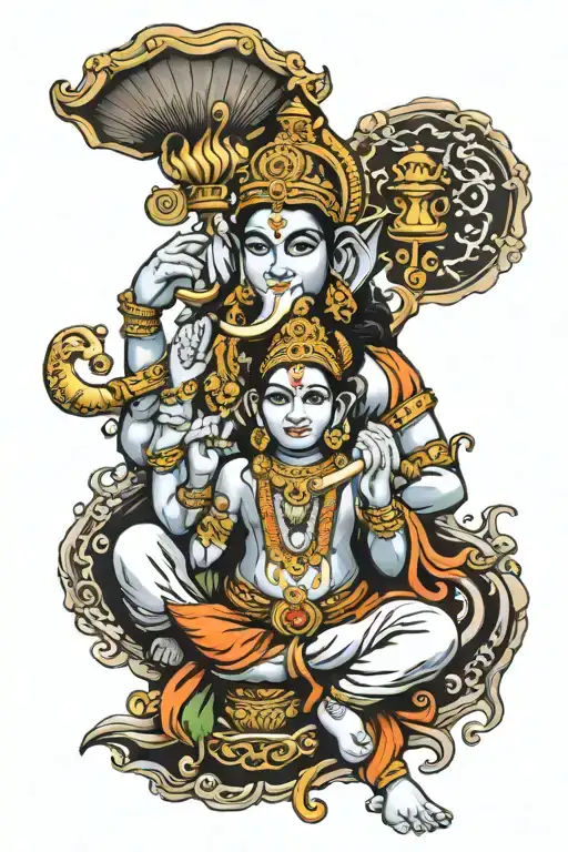 Ganesh Shiva Maa Paa Krishna Flute tattoo design idea