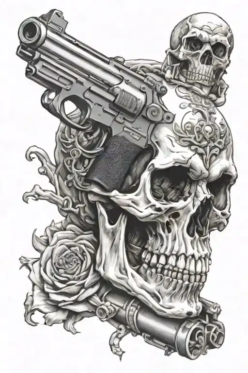 skull with gun  tattoo design idea