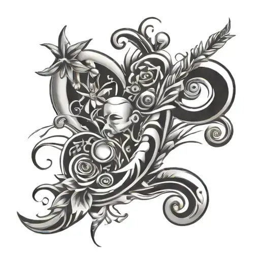 An abstract tattoo symbolizing love and addiction, incorporating elements of opiates and a 3 year old daughter tattoo design idea