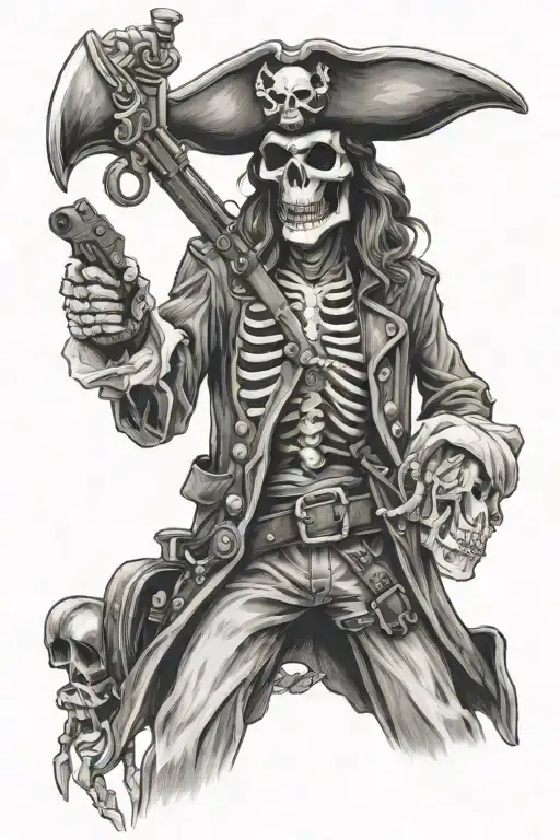 skeleton pirate with gun  tattoo design idea