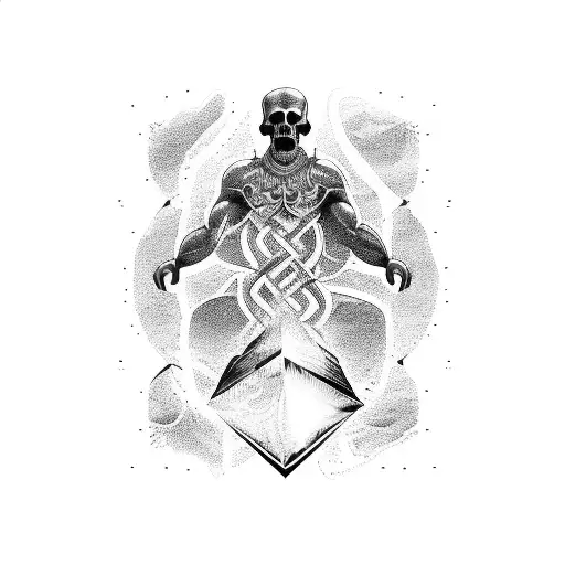 full back tattoo with an island and a themes of stoicism and change tattoo design idea