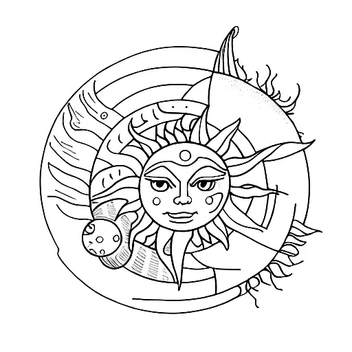 Sun and Moon with plants  tattoo design idea