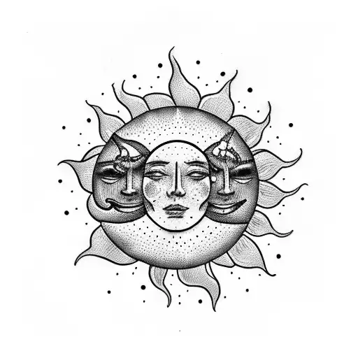 Sun and Moon with plants  tattoo design idea