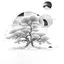 willow tree three mountains  tattoo design idea