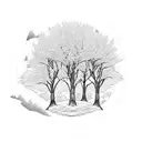 willow tree three mountains  tattoo design idea