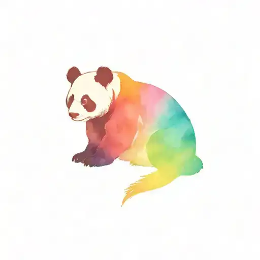 sitting panda bear silhouette, behind is the northern lights in bi pride colors tattoo design idea