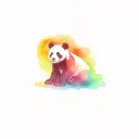 sitting panda bear silhouette, behind is the northern lights in bi pride colors tattoo design idea