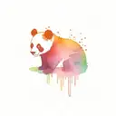 sitting panda bear silhouette, behind is the northern lights in bi pride colors tattoo design idea