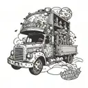 A whimsical design of a magical truck driver navigating through a fantasy world filled with Disney characters and elements tattoo design idea