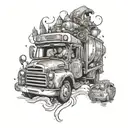 A whimsical design of a magical truck driver navigating through a fantasy world filled with Disney characters and elements tattoo design idea