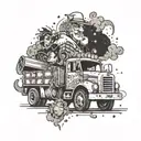 A whimsical design of a magical truck driver navigating through a fantasy world filled with Disney characters and elements tattoo design idea