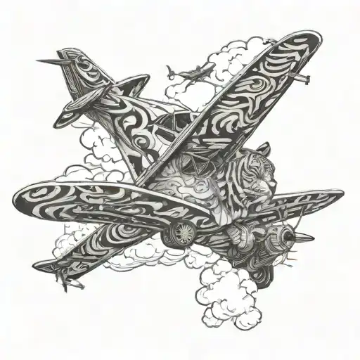 Tiger and plane flying in the sky tattoo design idea