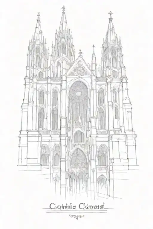 A sketch of a Gothic cathedral with a quote from the song below tattoo design idea