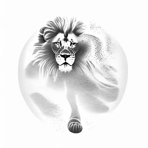 Footprints in the sand leading to a lion's silhouette tattoo design idea