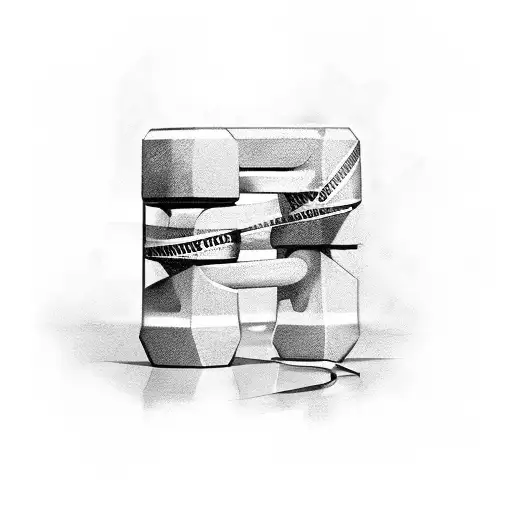 Dumbbell surrounded by police tape tattoo design idea