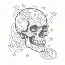 Skull, stars and y2k style tattoo design idea