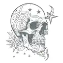 Skull, stars and y2k style tattoo design idea