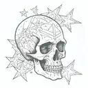 Skull, stars and y2k style tattoo design idea